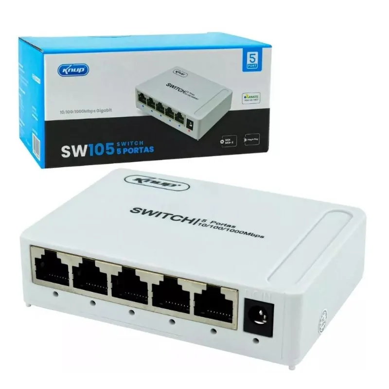 Hub Switch 5 Portas Rj45 Gigabit Rede 10/100/1000mbps SW105