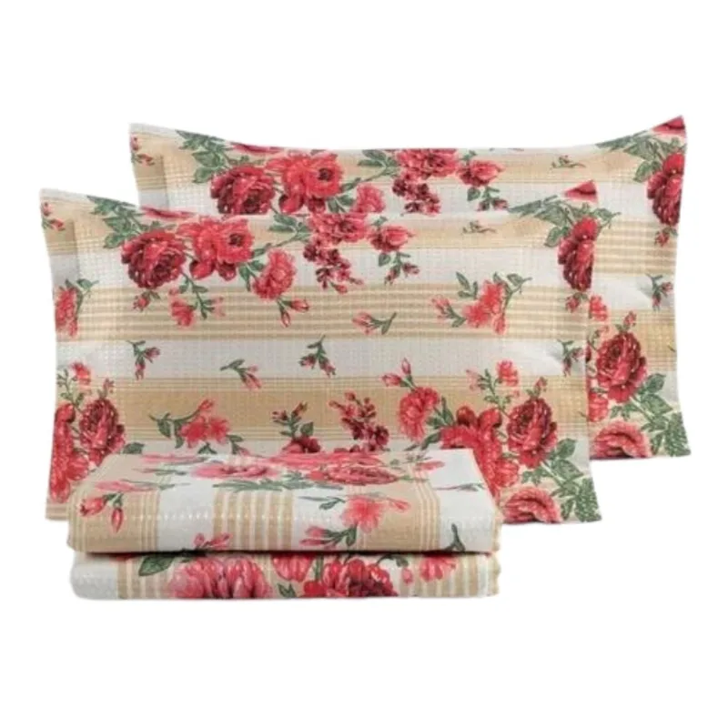 Cobre Leito Colcha Piquet Estampado Casal Queen 3 Peças Casa Dona