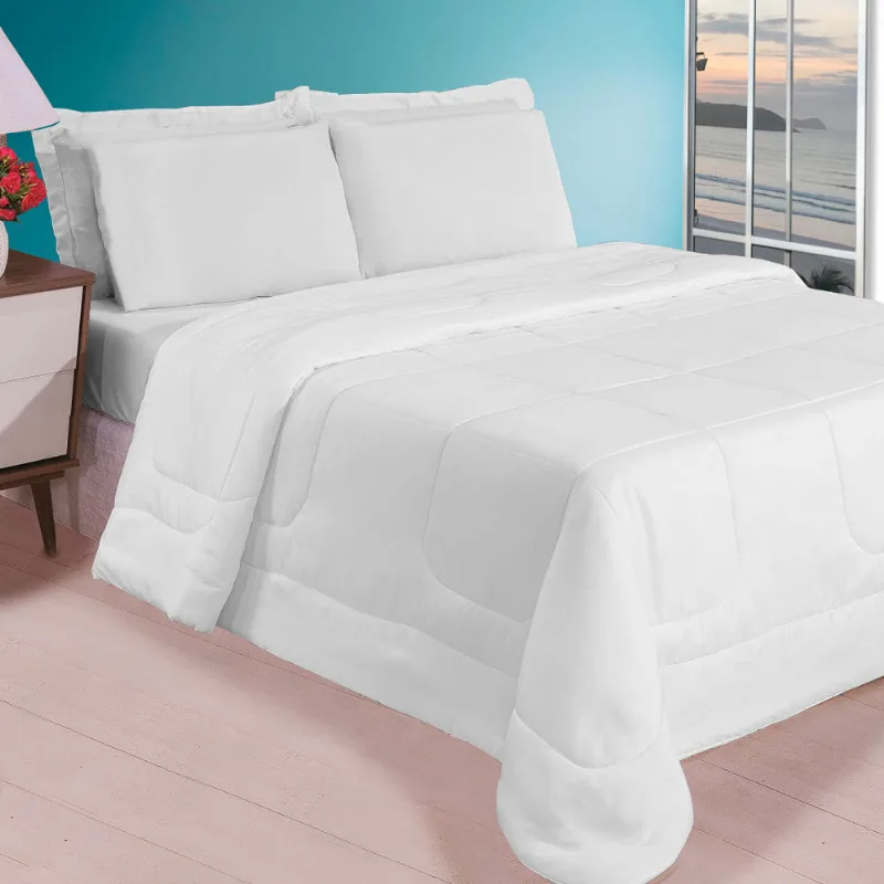 Jogo De Cama Casal Queen 4 Peças Edredom Lençol Fronhas 400 Fios
