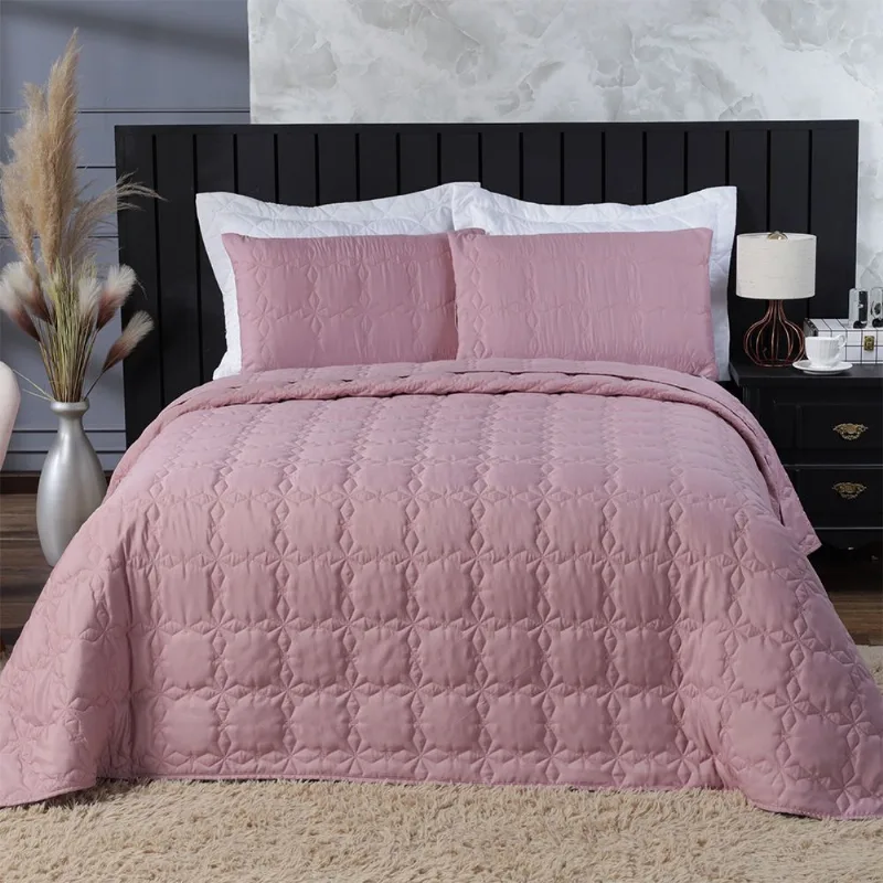 Cobre Leito 3 Peças Shine Queen 200 Fios Rosa 24 X 22m Matelado Bordado E Porta Travesseiros Casa Dona