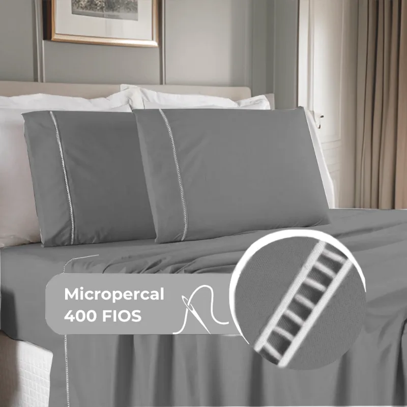 Jogo De Cama Queen 400 Fios Percal 4 Peças Ponto Palito