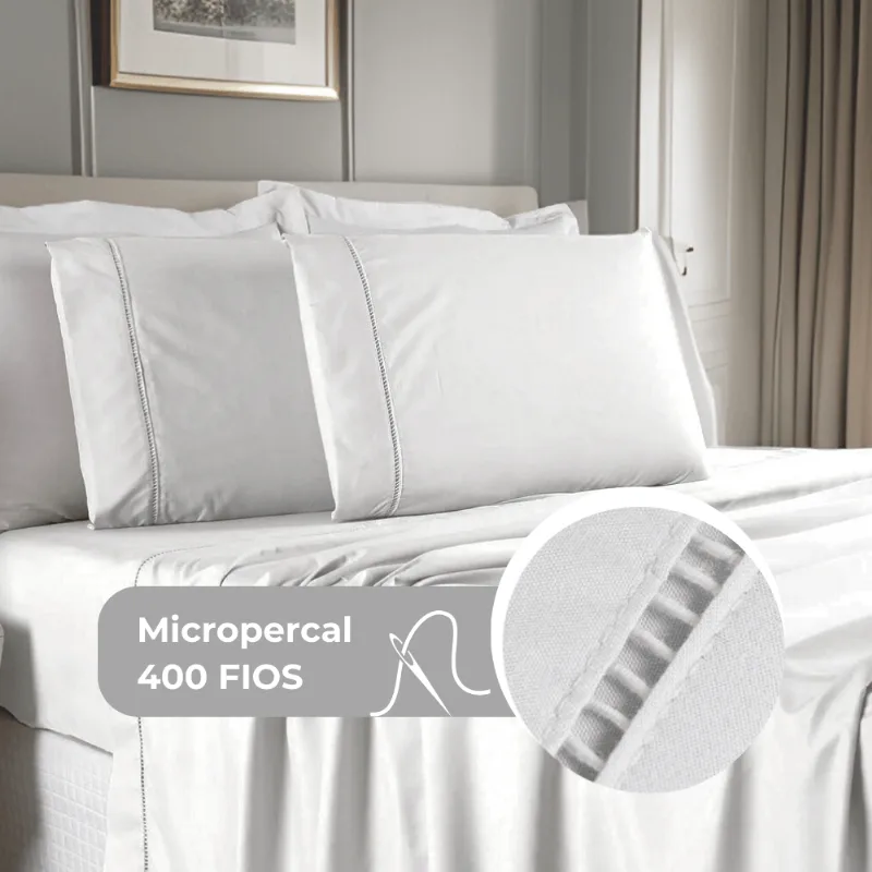 Jogo De Cama Queen 400 Fios Percal 4 Peças Ponto Palito