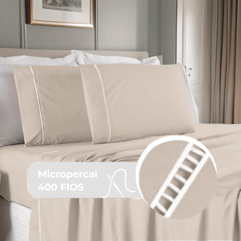 Jogo De Cama Queen 400 Fios Percal 4 Peças Ponto Palito