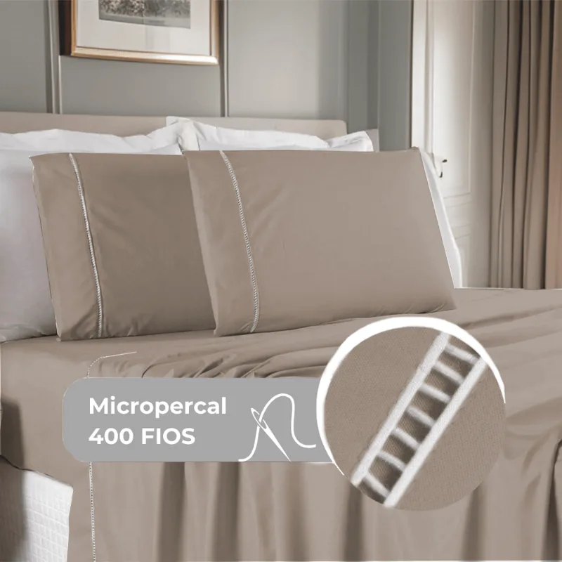 Jogo De Cama Queen 400 Fios Percal 4 Peças Ponto Palito
