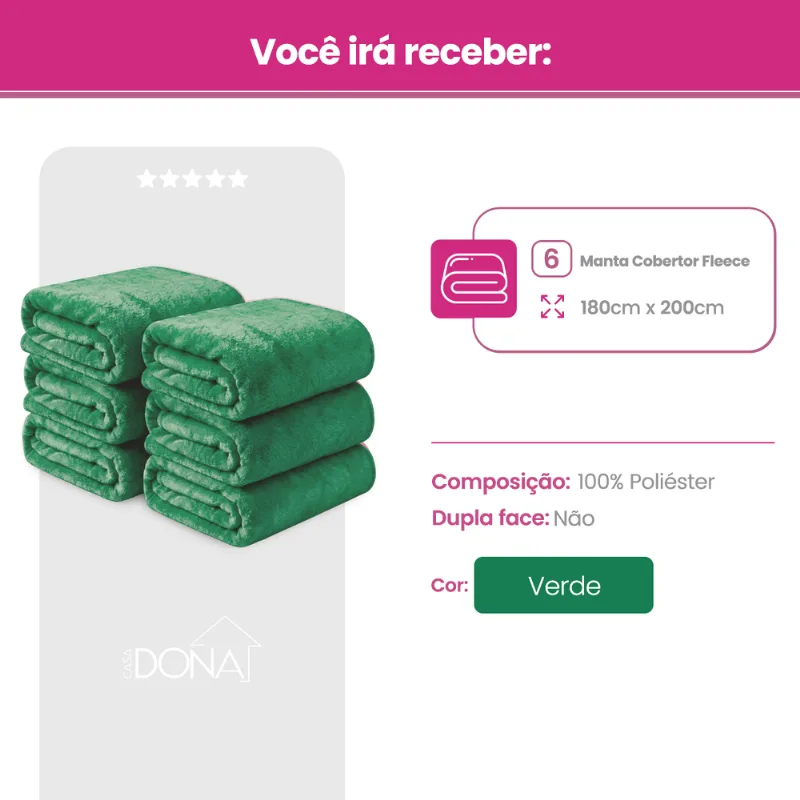 Kit 6 Manta Cobertor Casal Microfibra Super Macio Com Conforto Térmico Premium Casa Dona
