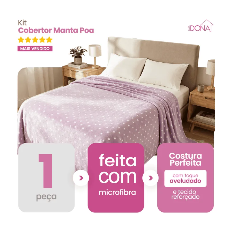 Manta Cobertor Casal Corttex Poá 180x220cm Microfibra Antialérgico Super Macio Premium