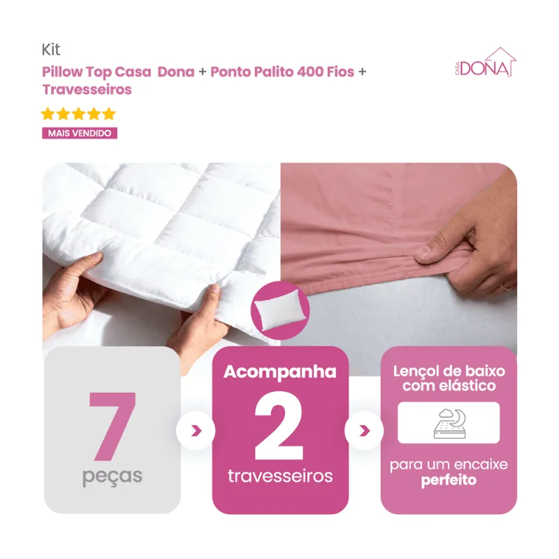 Kit Cama Dos Sonhos Casa Dona 5 Peças Pillow Com Lençol E Travesseiros Casa Dona