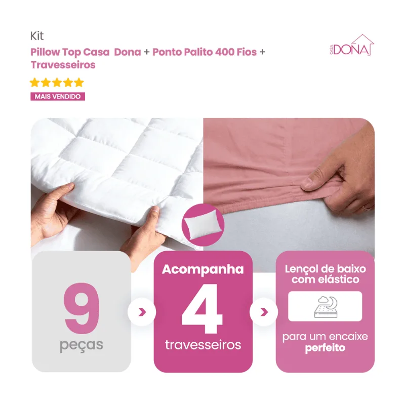 Kit Cama Dos Sonhos Casa Dona 5 Peças Pillow Com Lençol E 4 Travesseiros Casa Dona