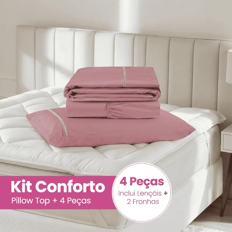 Kit Cama Dos Sonhos Casa Dona 5 Peças Pillow Top Com Jogo De Lençol 400 Fios Premium Casa Dona