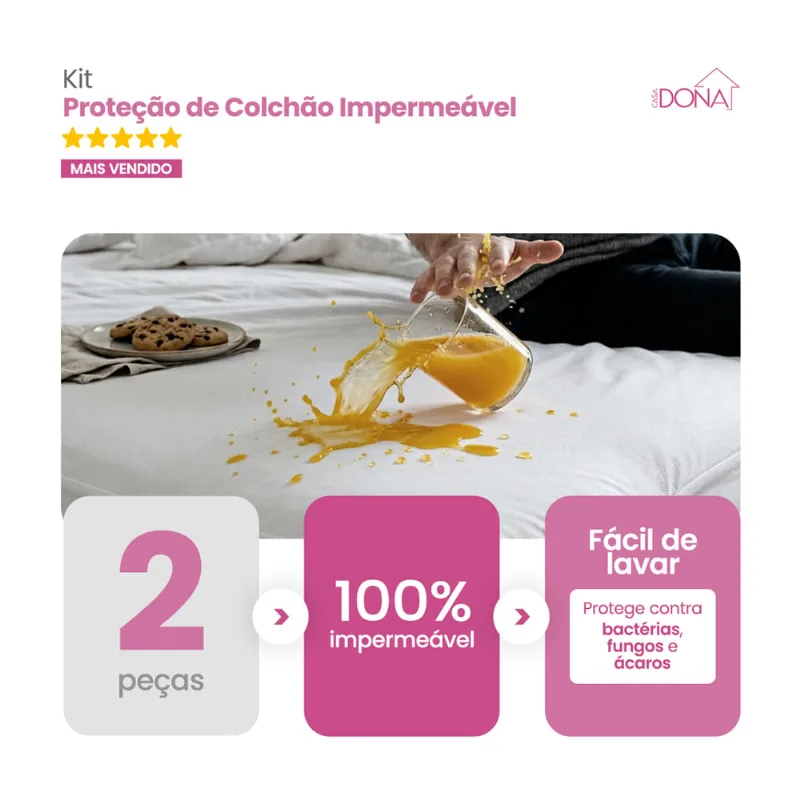 Kit 2 Protetores De Colchão 100 Impermeável Em Malha Confort Solteiro Casal Queen E King Branco Casa Dona
