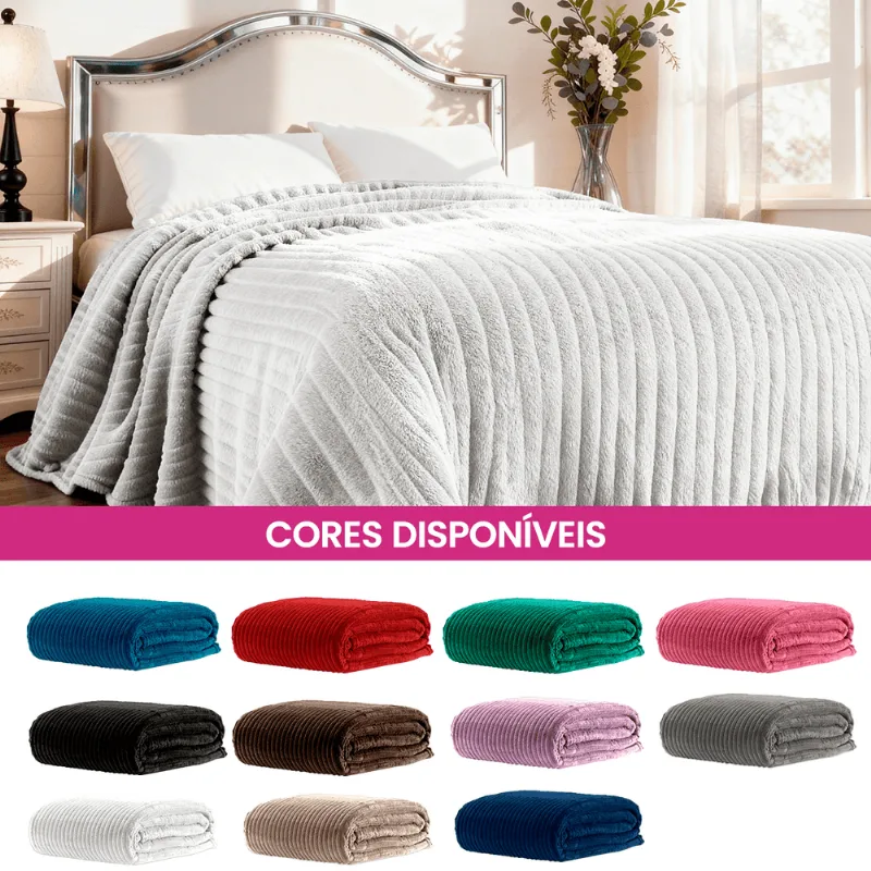 Manta Cobertor Casal Corttex Luster Canelada 180x220cm Microfibra Antialérgico Super Macio Premium