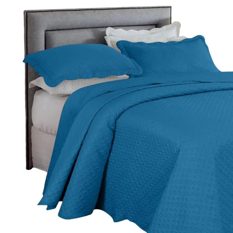 Kit Colcha Casal Liso Bouti Cobre Leito 3 Peças Azul