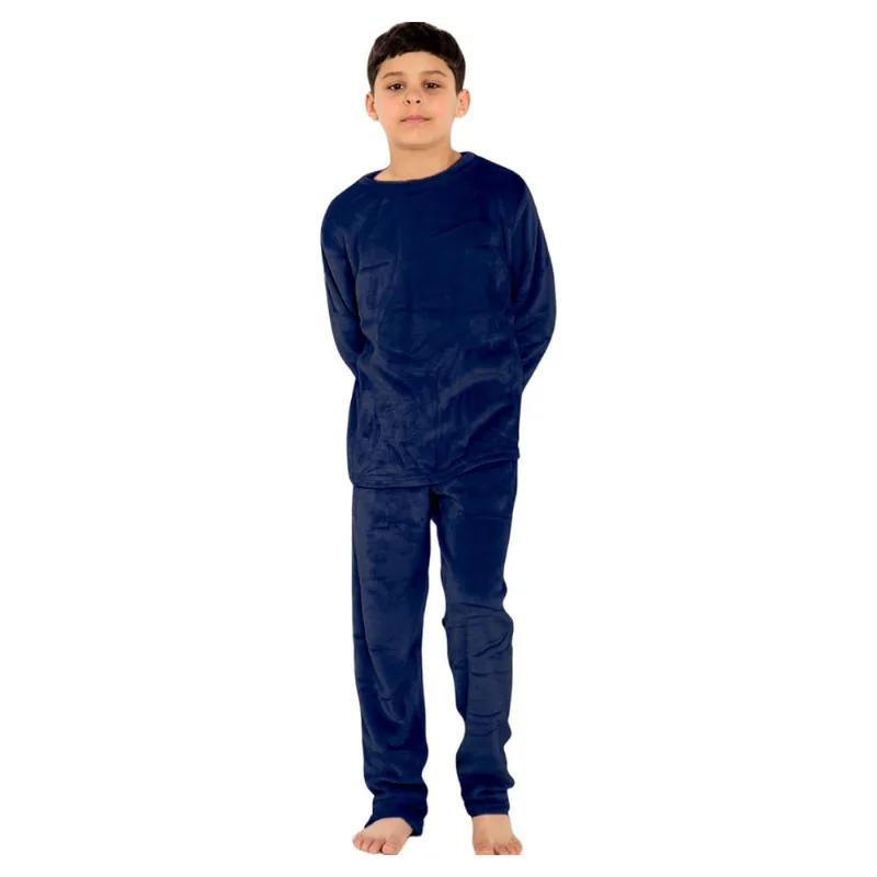 Conjunto Pijama Infantil Inverno Plush Soft Fleece Macio Masculino Azul Marinho - Tam. 02