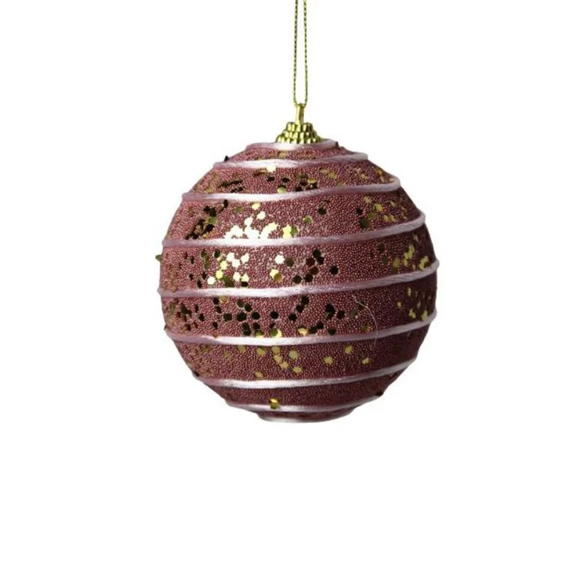 Bola Decorativa Natalina Rosa Antigo c/dourado 10cm c/3
