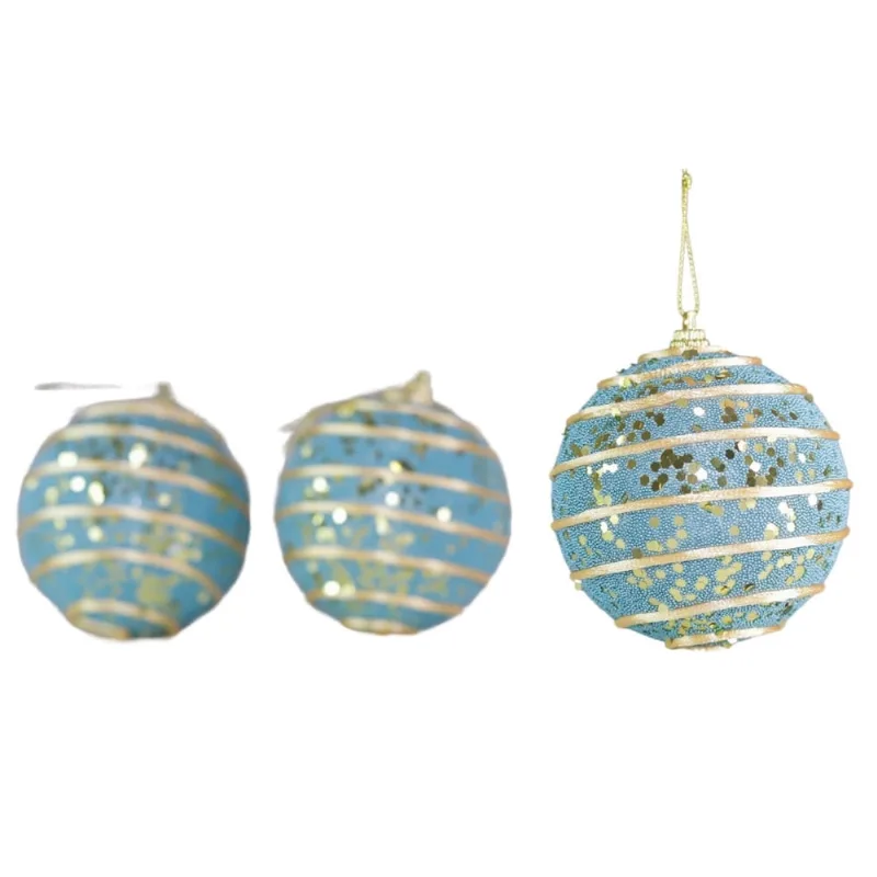 Bola Decorada Natalina Luxuosa Tiffany e Dourada 10cm c/3
