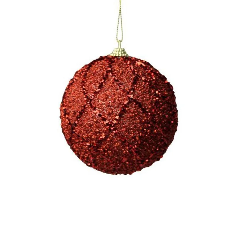 Trio de bolas natalinas decorada vermelha - 10CM