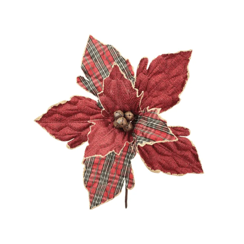 Poinsetia Decorativa Vermelha e Xadrez 30cm