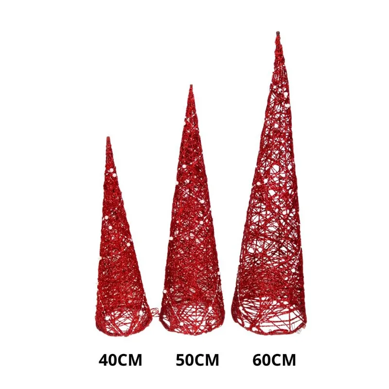 Árvore De Natal Cone Tok Vermelho 3 Unidades 40 50 E 60cm (MP)