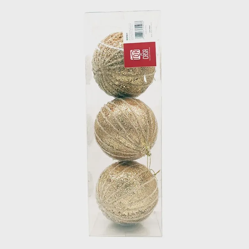 Kit 3 Bolas de Natal Dourada Luxo 10cm BD1611 - Tok da Casa