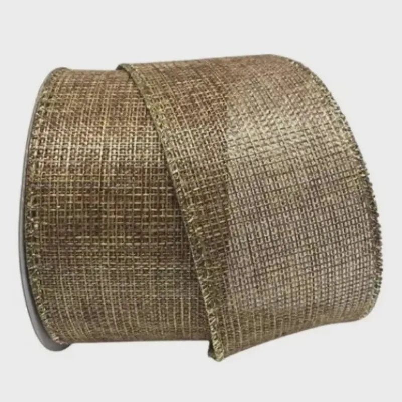 Fita Decorativa Bege com Detalhes em Fio Dourado 6,3cm x 9,14m FT322-NT - Tok da Casa