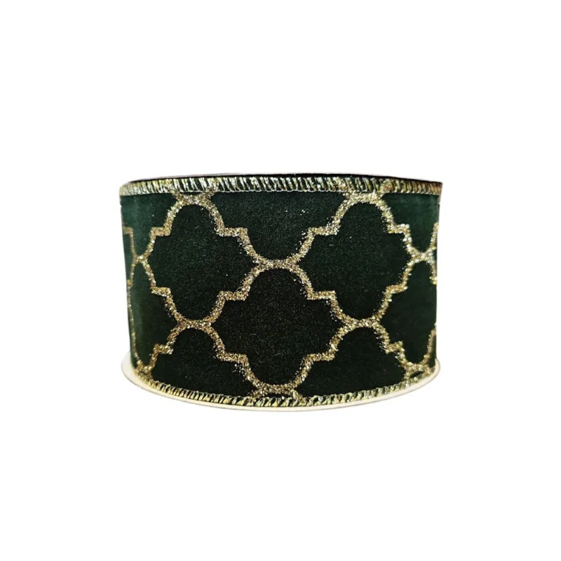 Fita veludo aramada verde brilho dourado 6.3cmx9.14m