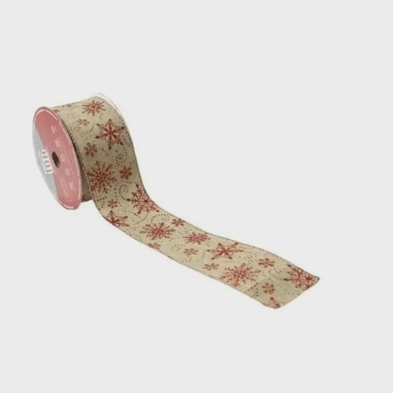 Fita Decorativa Bege Aramada com Flocos 6,3cm x 9,14m FT1644 - Tok da Casa
