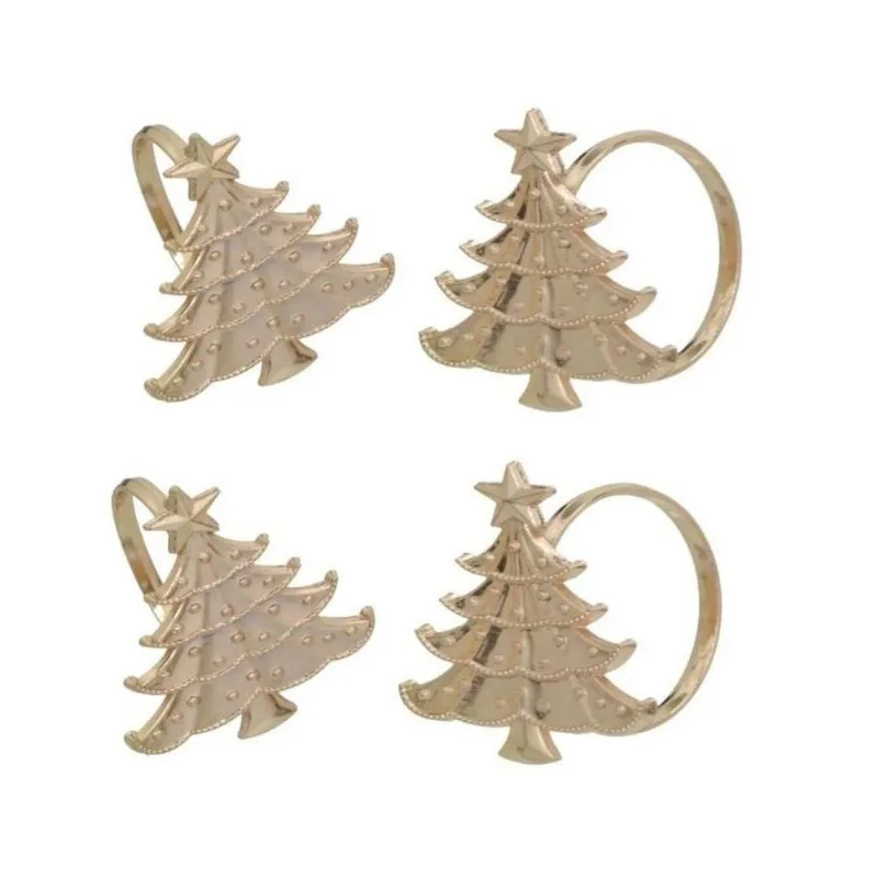 Conjunto 4 Argolas Para Guardanapo Pinheiro Dourado Dg1298 - Tok Da Casa