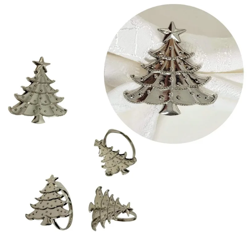 Porta Guardanapo Prata Árvore Natal 3x4cm 4pc Mesa Posta