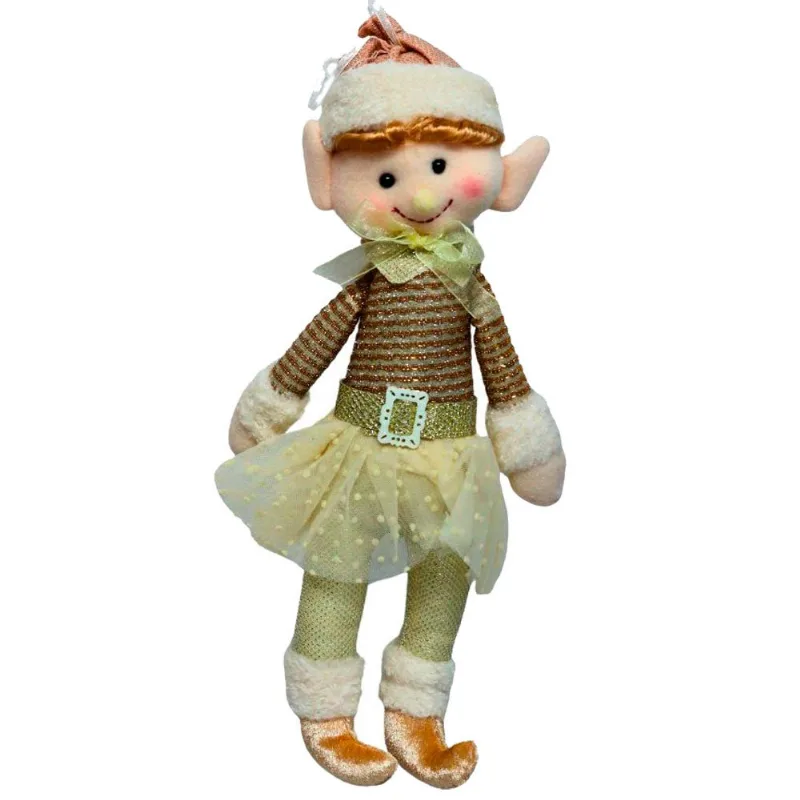 Boneco Natalino Duende Menina Em Pé Tok Champagne 33cm (MP)