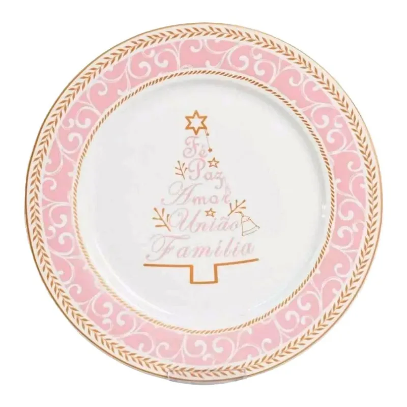 Prato De Jantar Natalino Tok Desejos 27cm Rosa (MP)