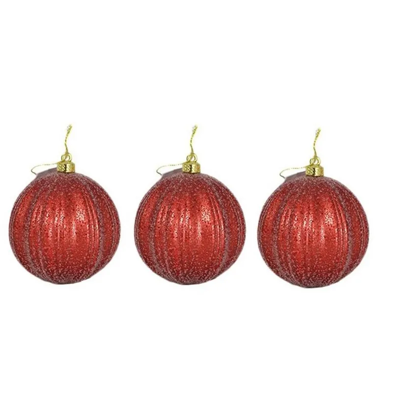Trio de Bolas Natalina Vermelho nevado 10cm