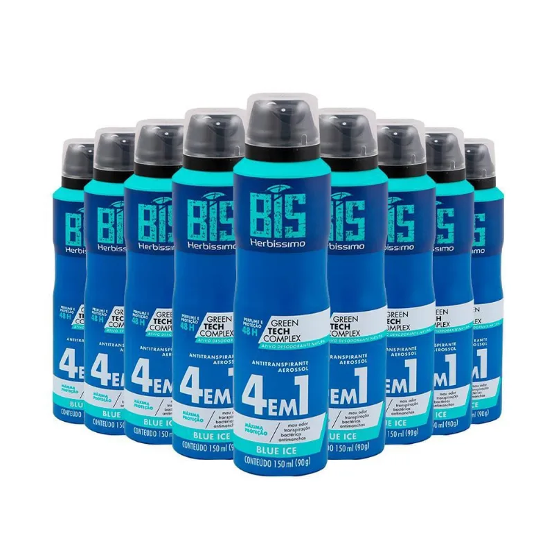 Kit Com 9 Desodorante Aerosol Herbíssimo Ice Blue 150Ml