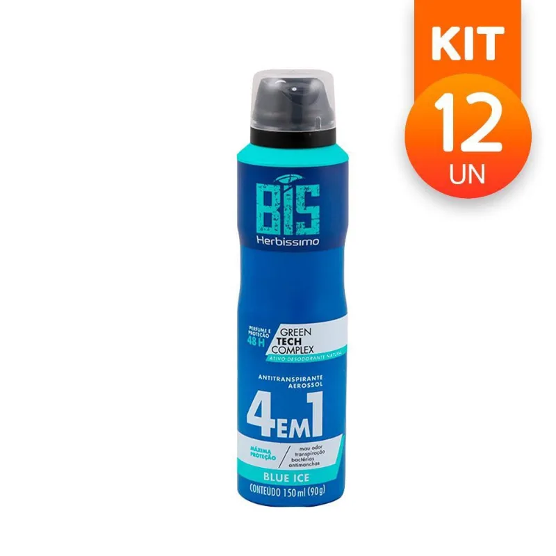 Kit Com 12 Desodorante Aerosol Herbíssimo Ice Blue 150Ml