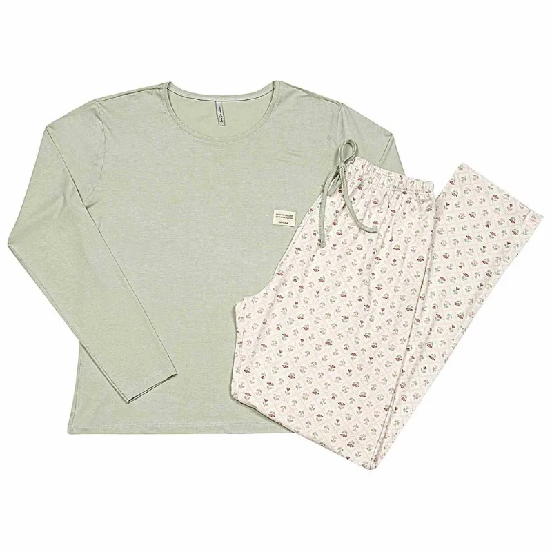 Pijama Feminino Manga Longa Liberty Verde Di Arte Tamanho P