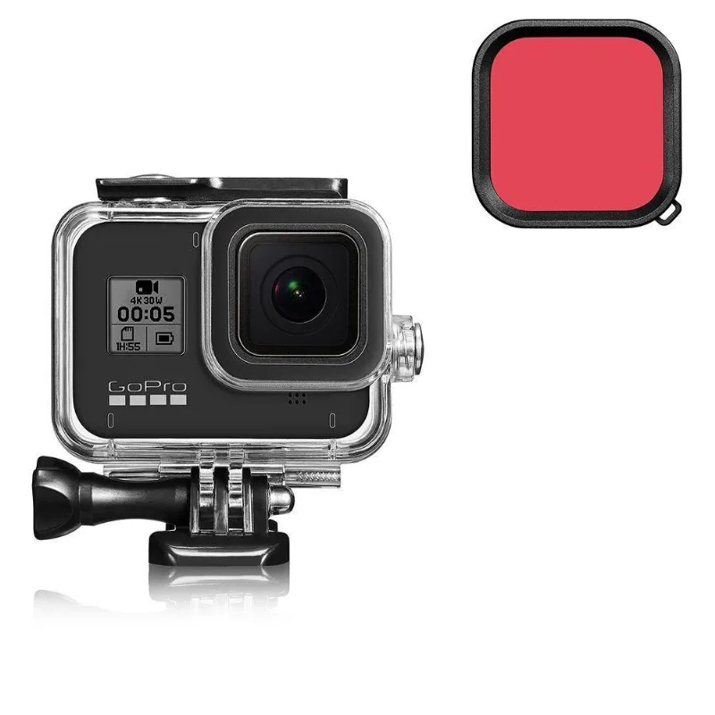 Kit Caixa Estanque Para Gopro 8 + Filtro Vermelho