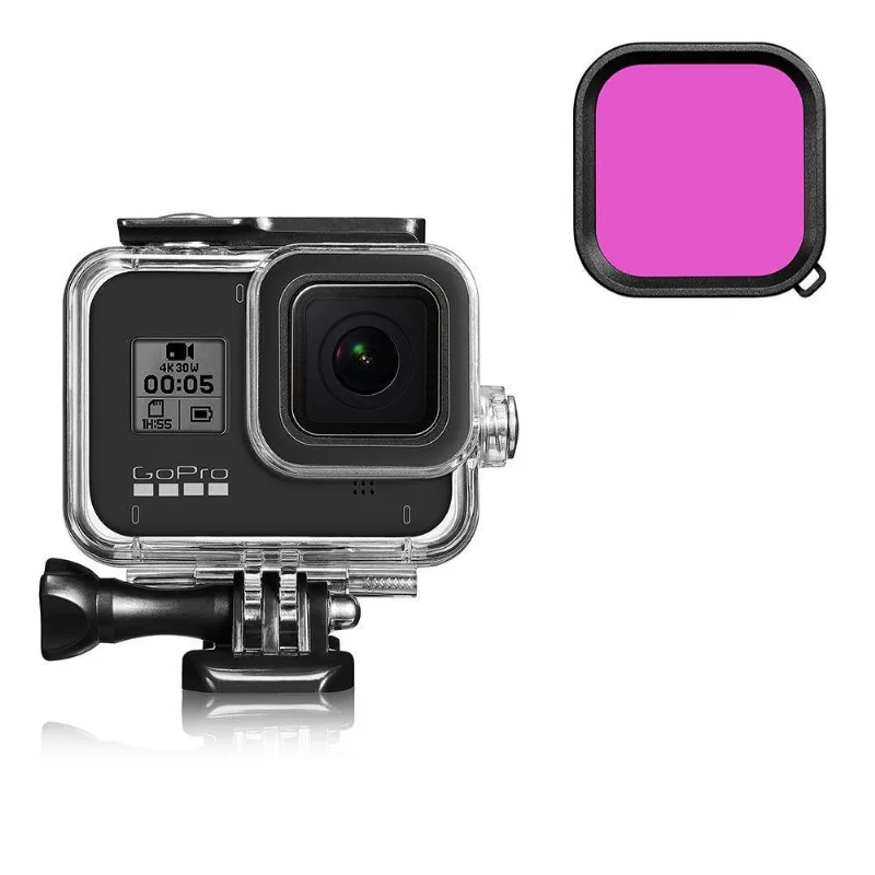 Kit Caixa Estanque Para Gopro 8 + Filtro Magenta