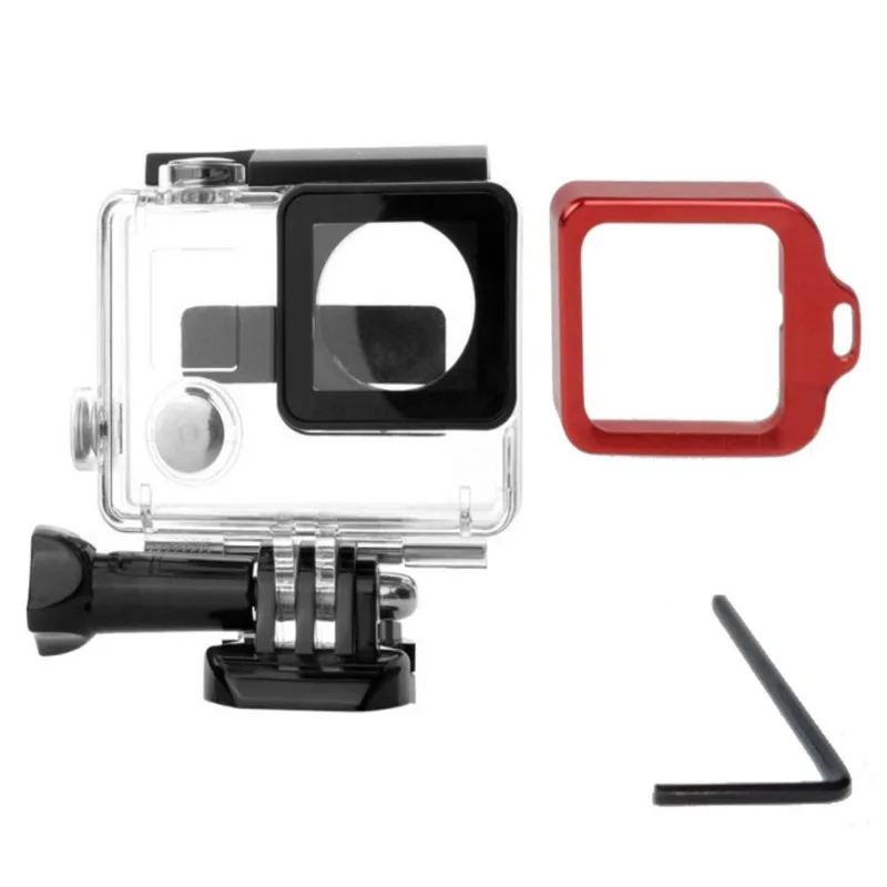 Caixa Estanque Para Gopro 3+/4 + Anel Aluminio Vermelho