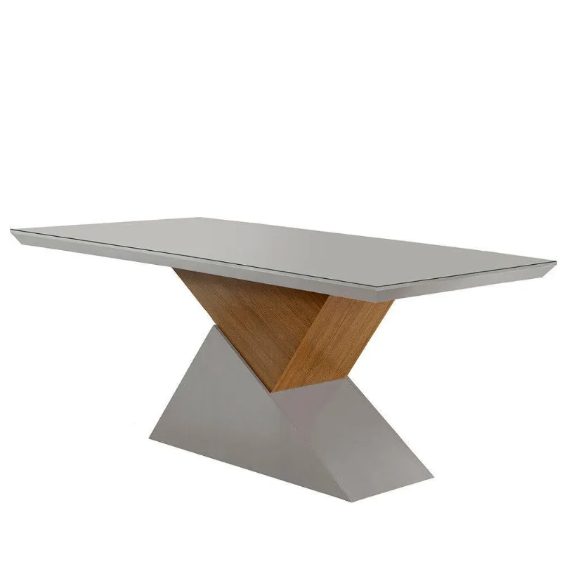 Mesa Aster 180 Cm Tampo Em Mdf E Vidro Canto Reto Off White