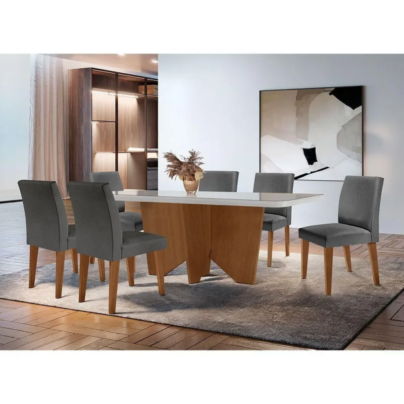 Sala De Jantar Mesa Evora C/ 6 Cad Grecia Rufato Lin.grafite - Móveis Rufato - Cama, Mesa E Banho