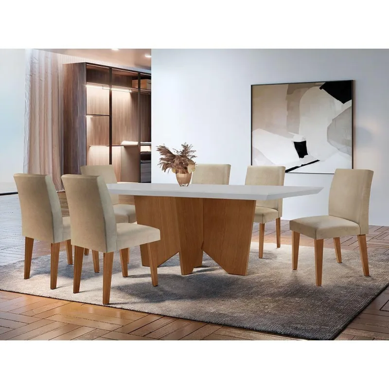 Sala De Jantar Mesa Evora Canto 6 Cade. Grecia Rufato Turim - Móveis Rufato