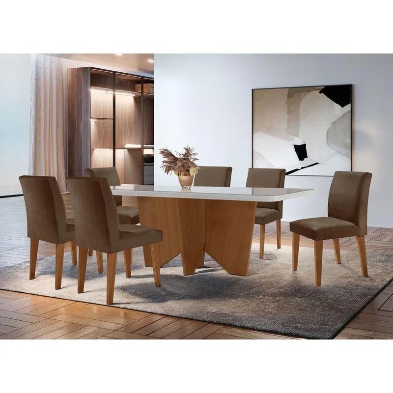 Sala De Jantar Mesa Evora C/ 6 Cad Grecia Rufato Vel. Marrom - Móveis Rufato