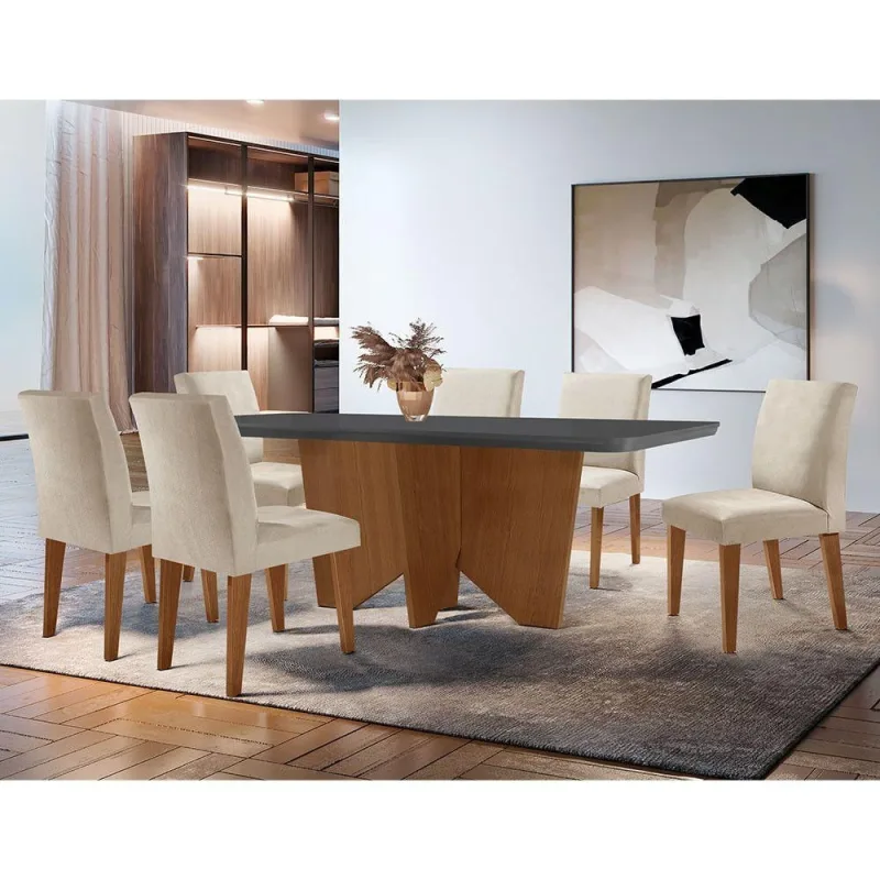 Sala Jantar Evora Copo 6 Cad. Grecia Rufato Veludo Creme - Móveis Rufato - Móveis