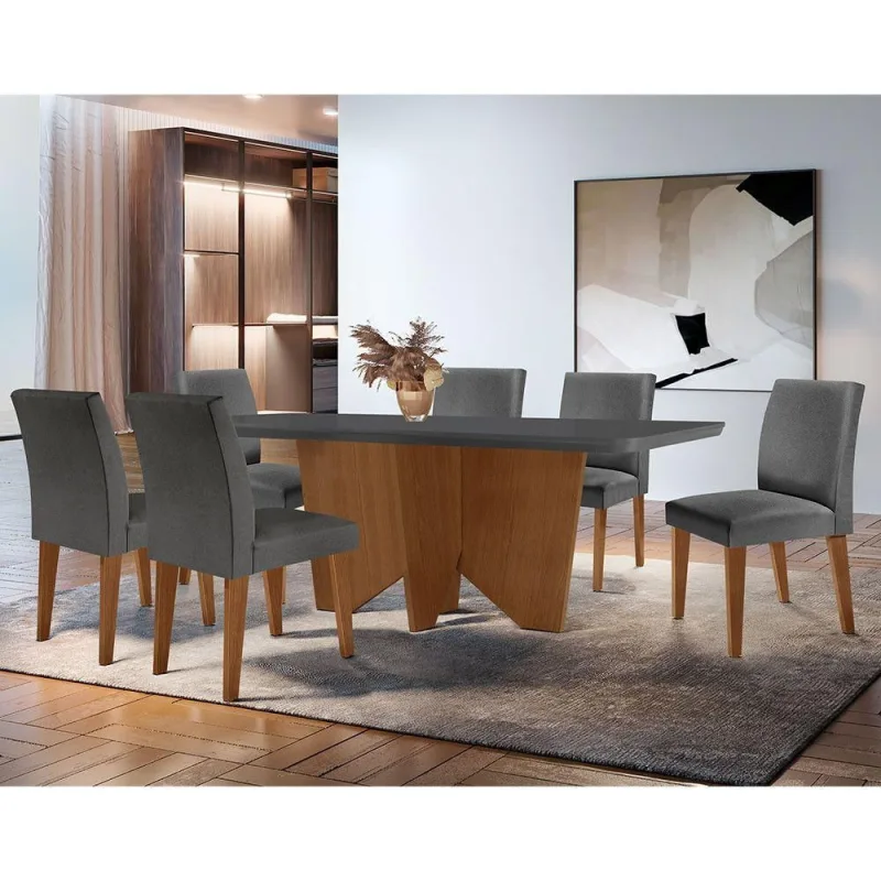 Sala De Jantar Mesa Evora Canto Copo 6 Cad. Grecia Rufato - Móveis Rufato