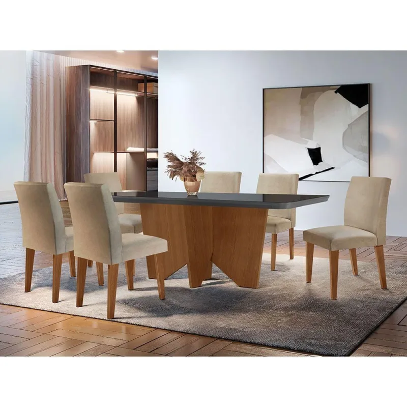 Sala Jantar Mesa Evora Canto Copo 6 Cadeiras Rufato - Móveis Rufato