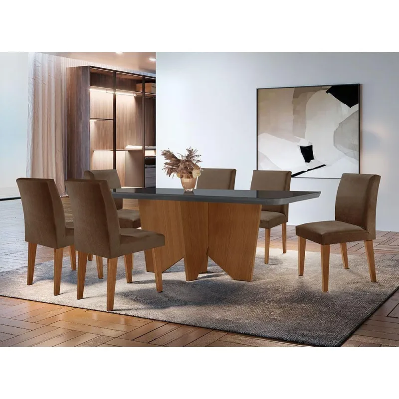Sala De Jantar Mesa Evora Copo 6 Cade. Grecia Vel.marrom - Móveis Rufato - Cama, Mesa E Banho