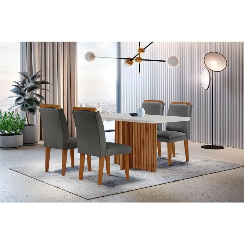 Sala De Jantar Mesa + 4 Cadeiras Grafite Off White E Imbuia - Moderna