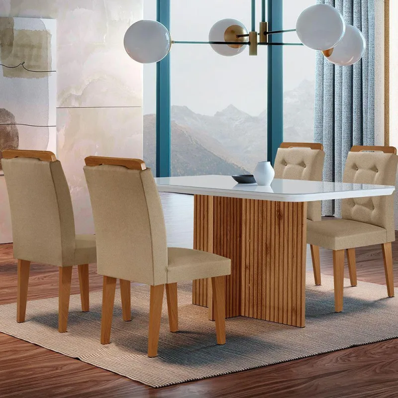 Sala De Jantar Mesa Olímpia 120cm 4 Cadeiras Turim - Moderna - Móveis