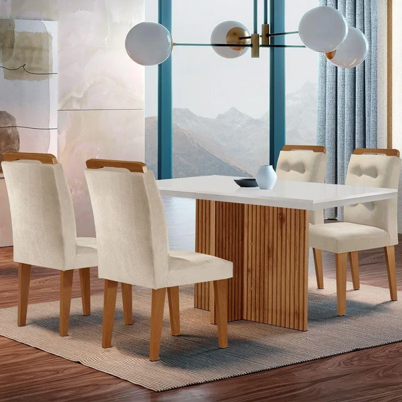 Mesa Olímpia 120cm Mdf Canto Reto- 4 Cadeiras Carol - Moderna
