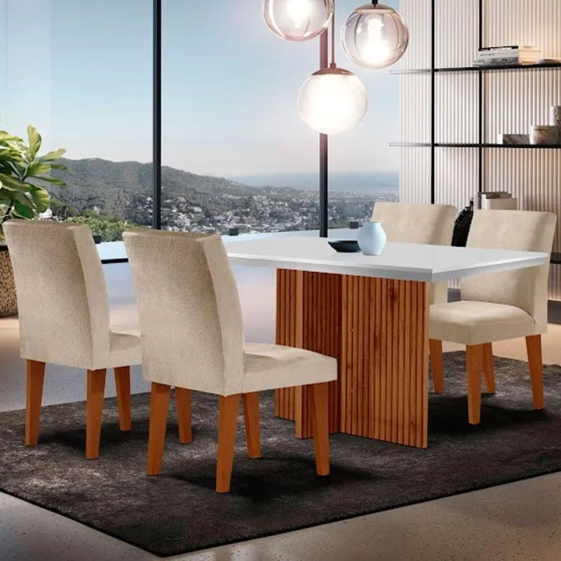 Mesa Olimpia 120 Mdf Canto Copo Com 4 Cadeiras Grecia - Moderna - Móveis