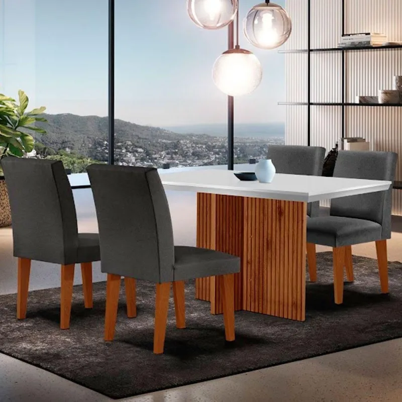 Mesa Olimpia 120 Mdf Canto Reto Com 4 Cadeiras Grecia - Moderna